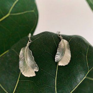 Silver Feather Earrings with Hook